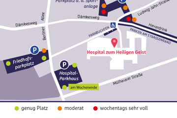 Übersicht der Parkmöglichkeiten am Hospital