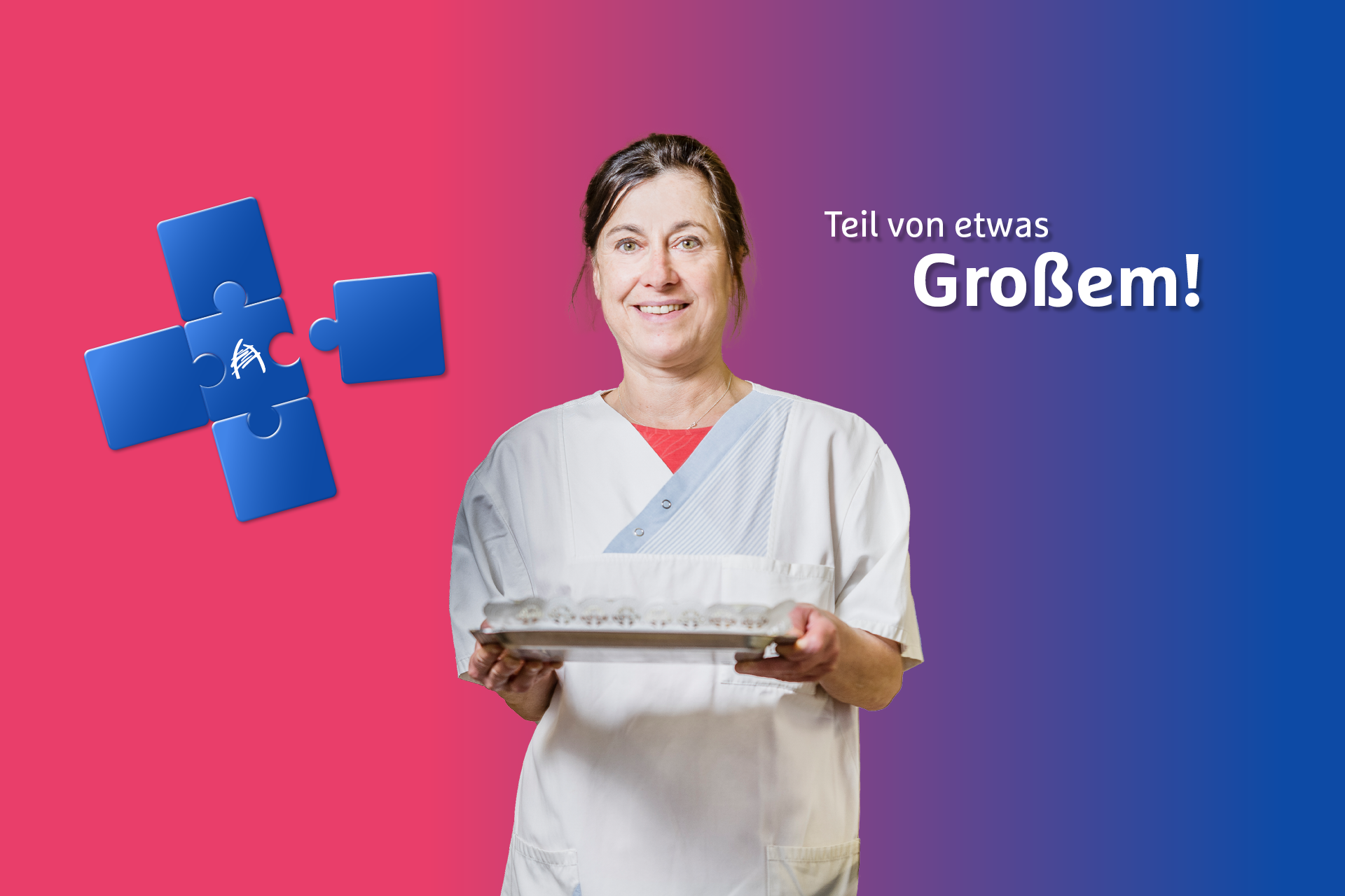 Küchenmitarbeiterin als Teil von etwas Großem